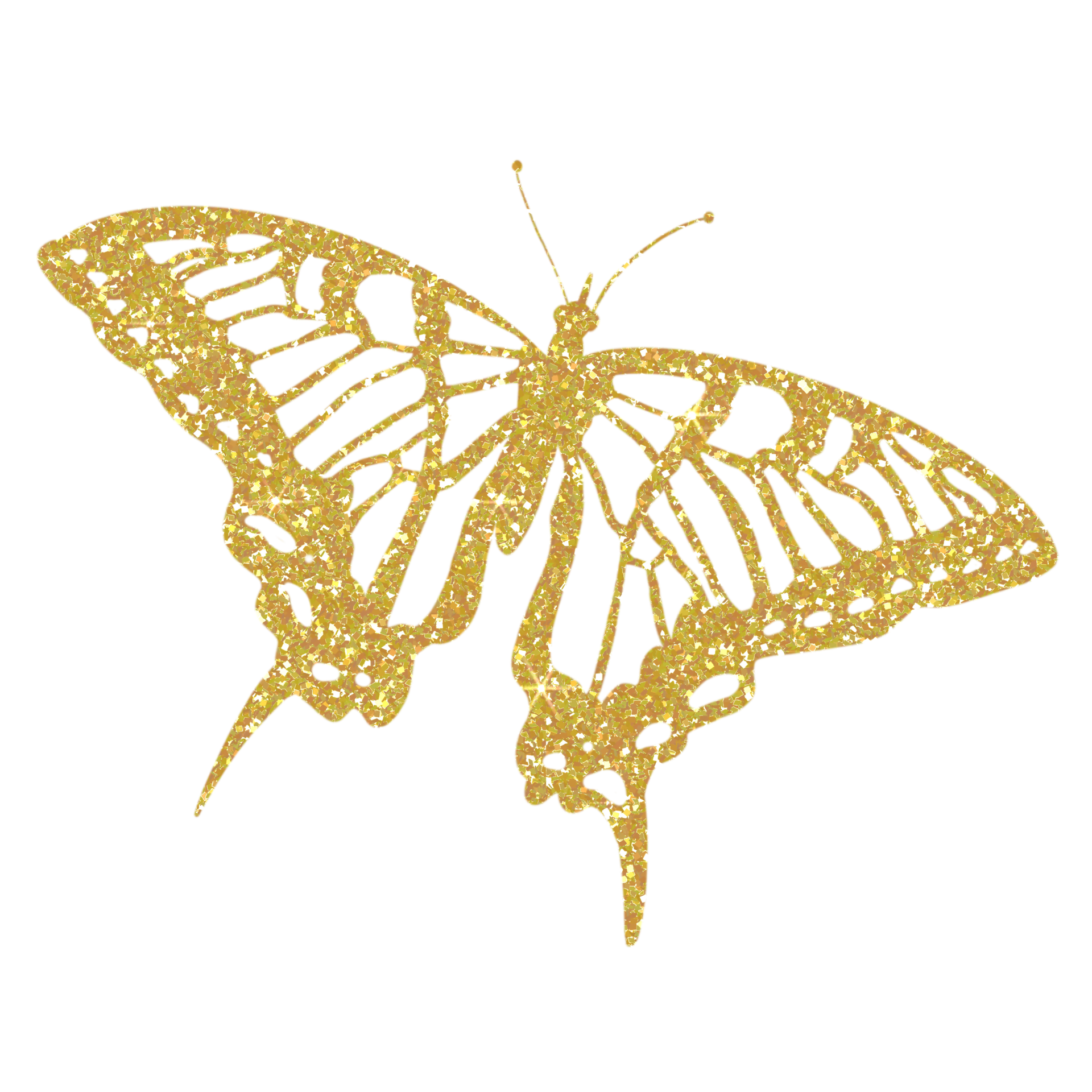 Golden butterfly glitter on transparent background. Butterfly icon