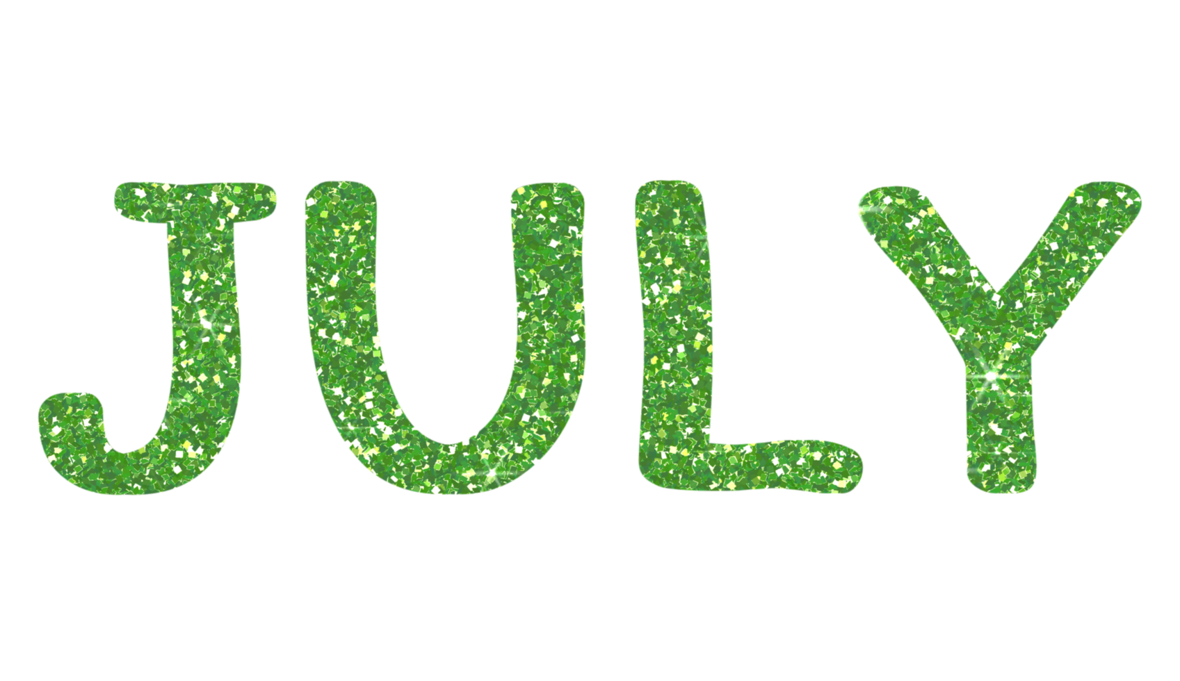Green glitter JULY Letters Icon. July sign. Design for decorating, background, wallpaper, illustration. png