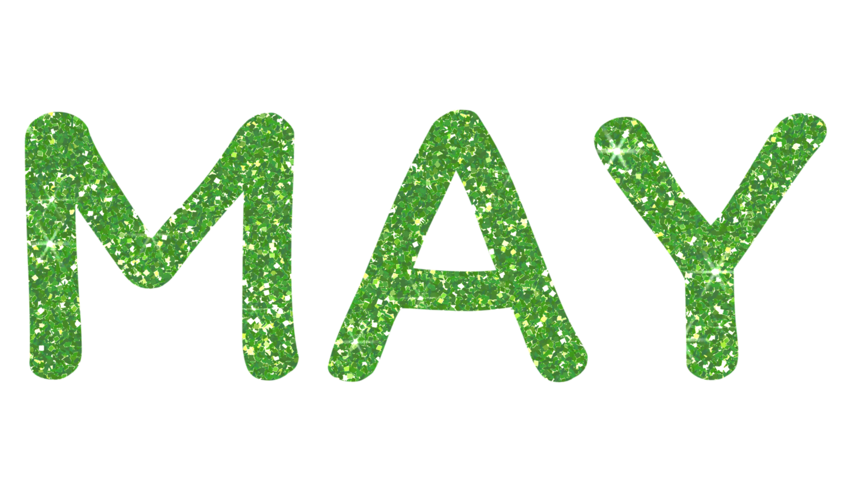 Green glitter MAY Letters Icon. May sign. Design for decorating, background, wallpaper, illustration. png