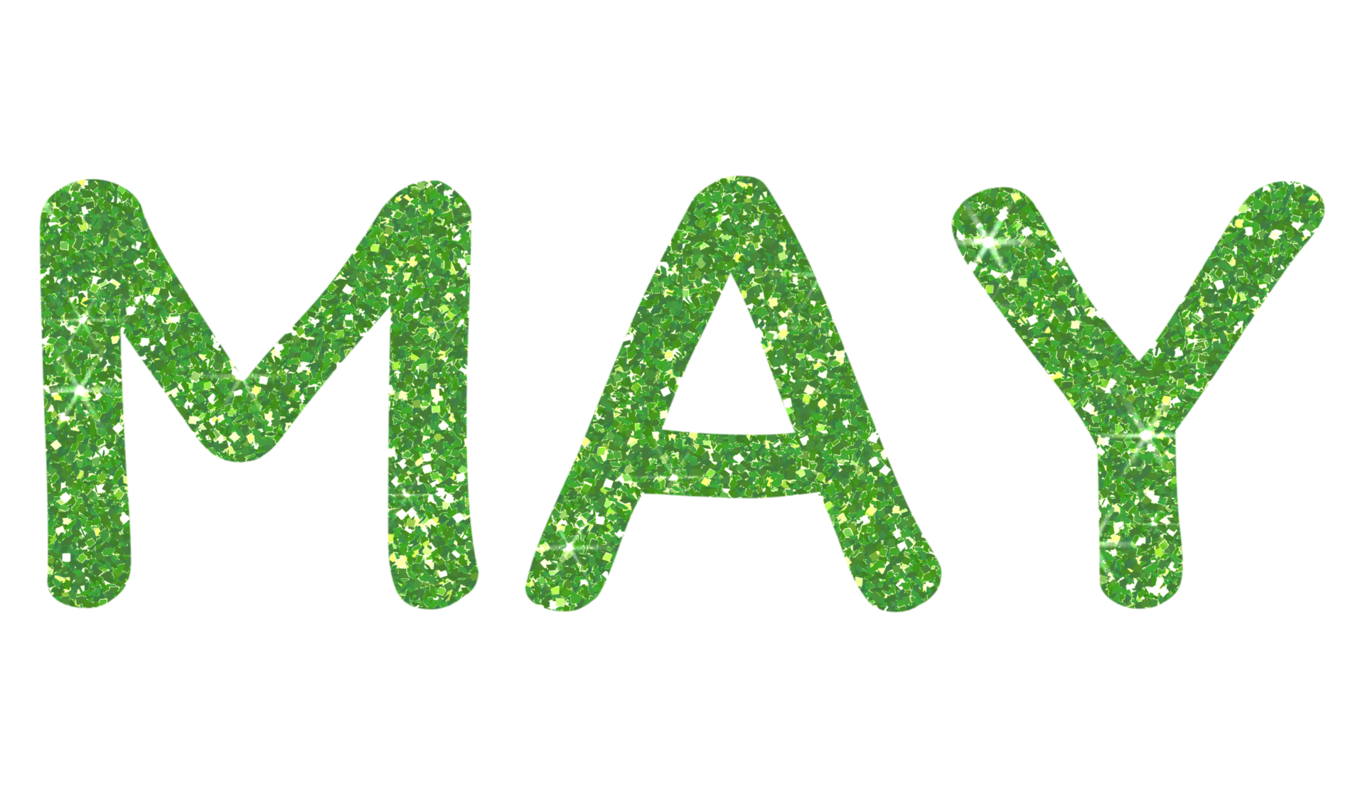 Green glitter MAY Letters Icon. May sign. Design for decorating