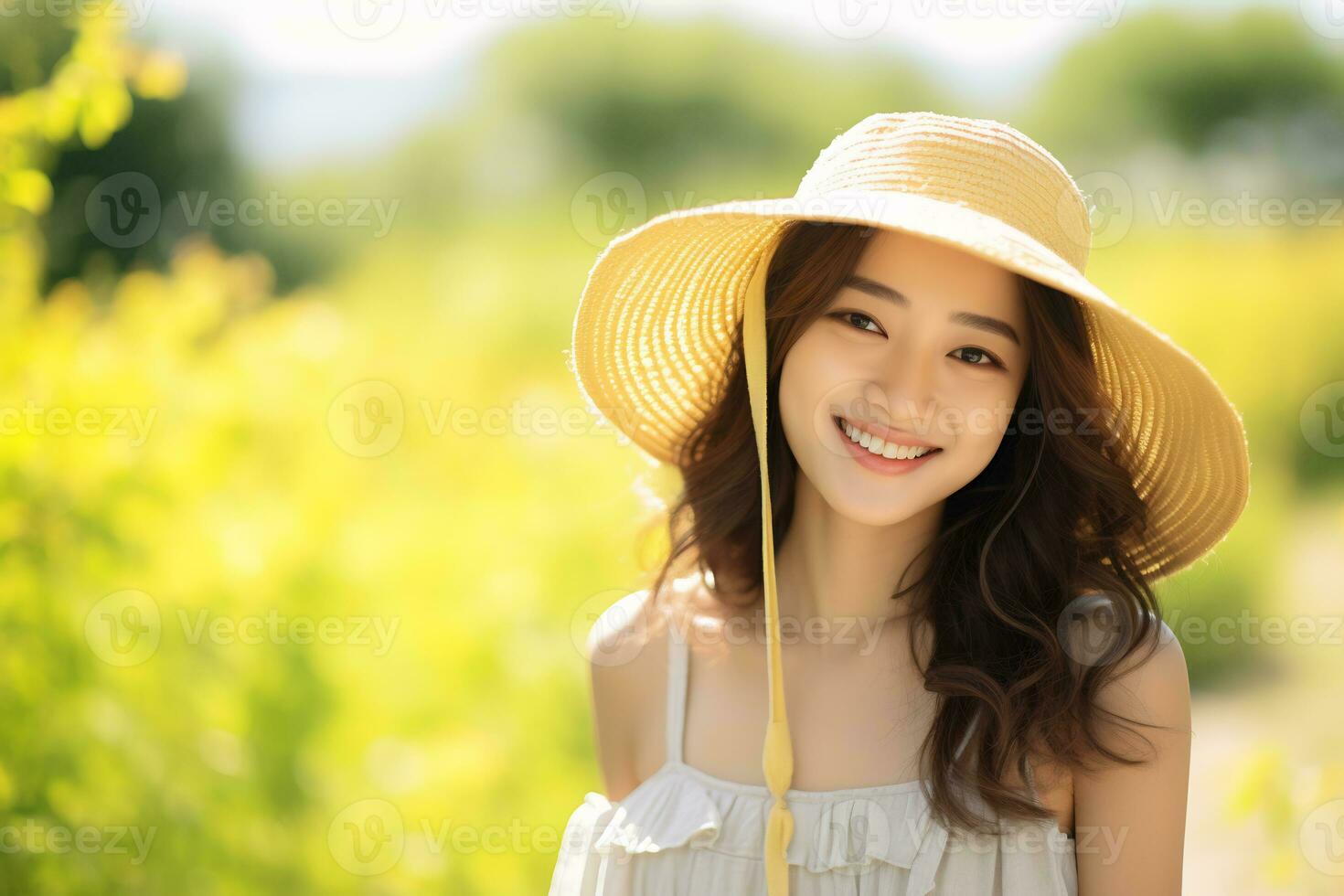AI Generative Beautiful young girl smiling enjoying summer photo