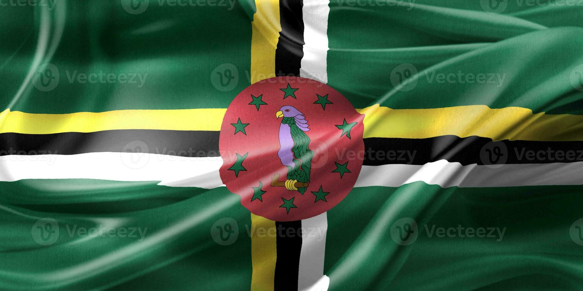 Dominica flag - realistic waving fabric flag photo