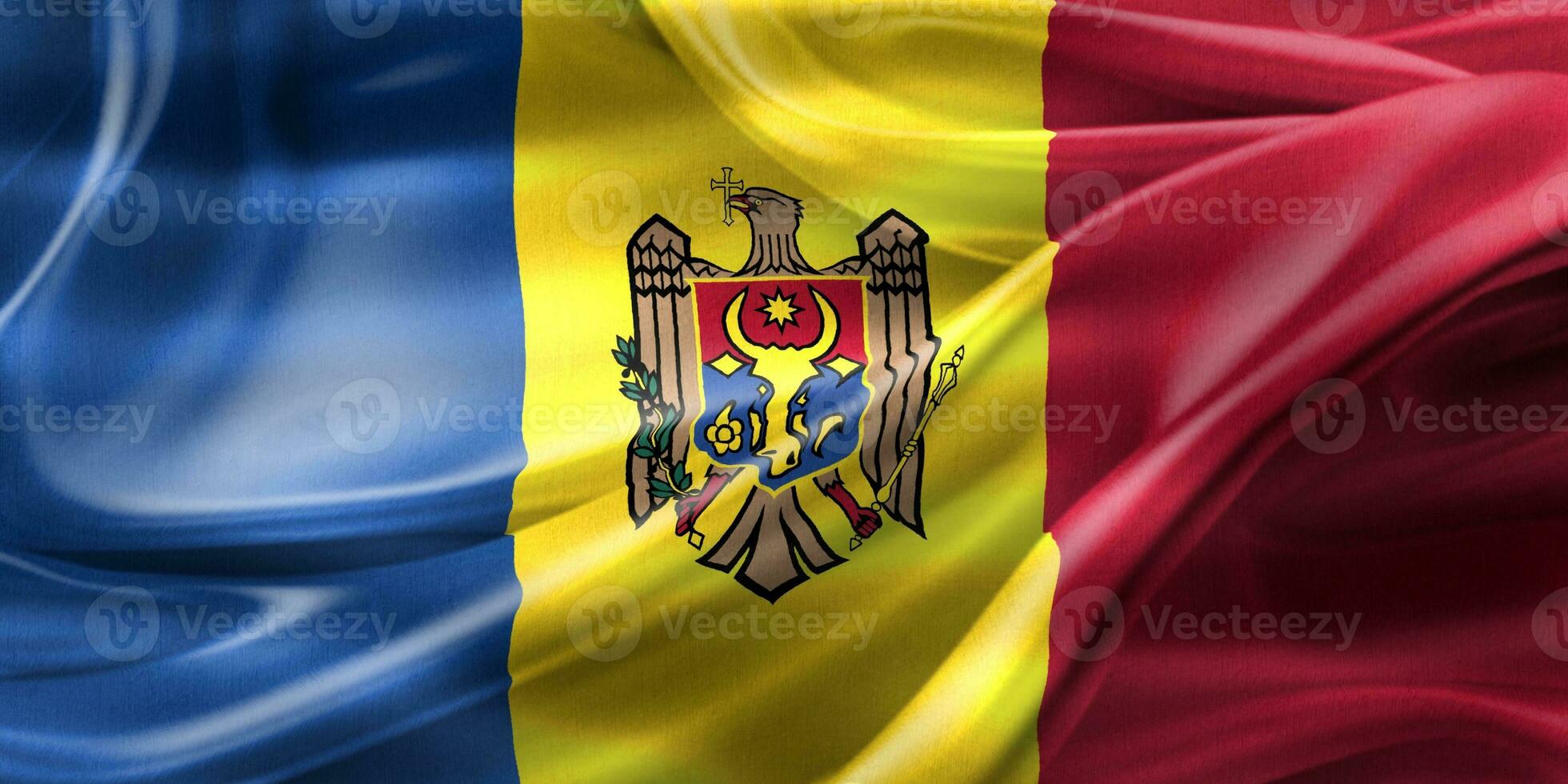 Ilustración 3d de una bandera de moldavia - bandera de tela ondeante realista foto