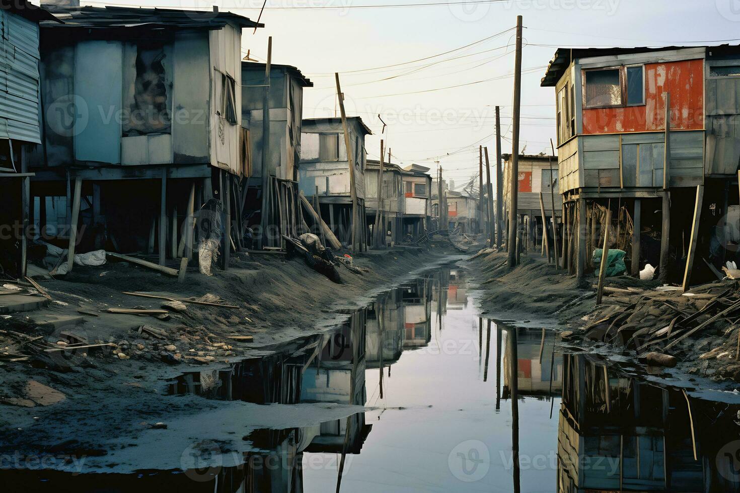 AI Generative Photos from slum settlements depicting economic disparate