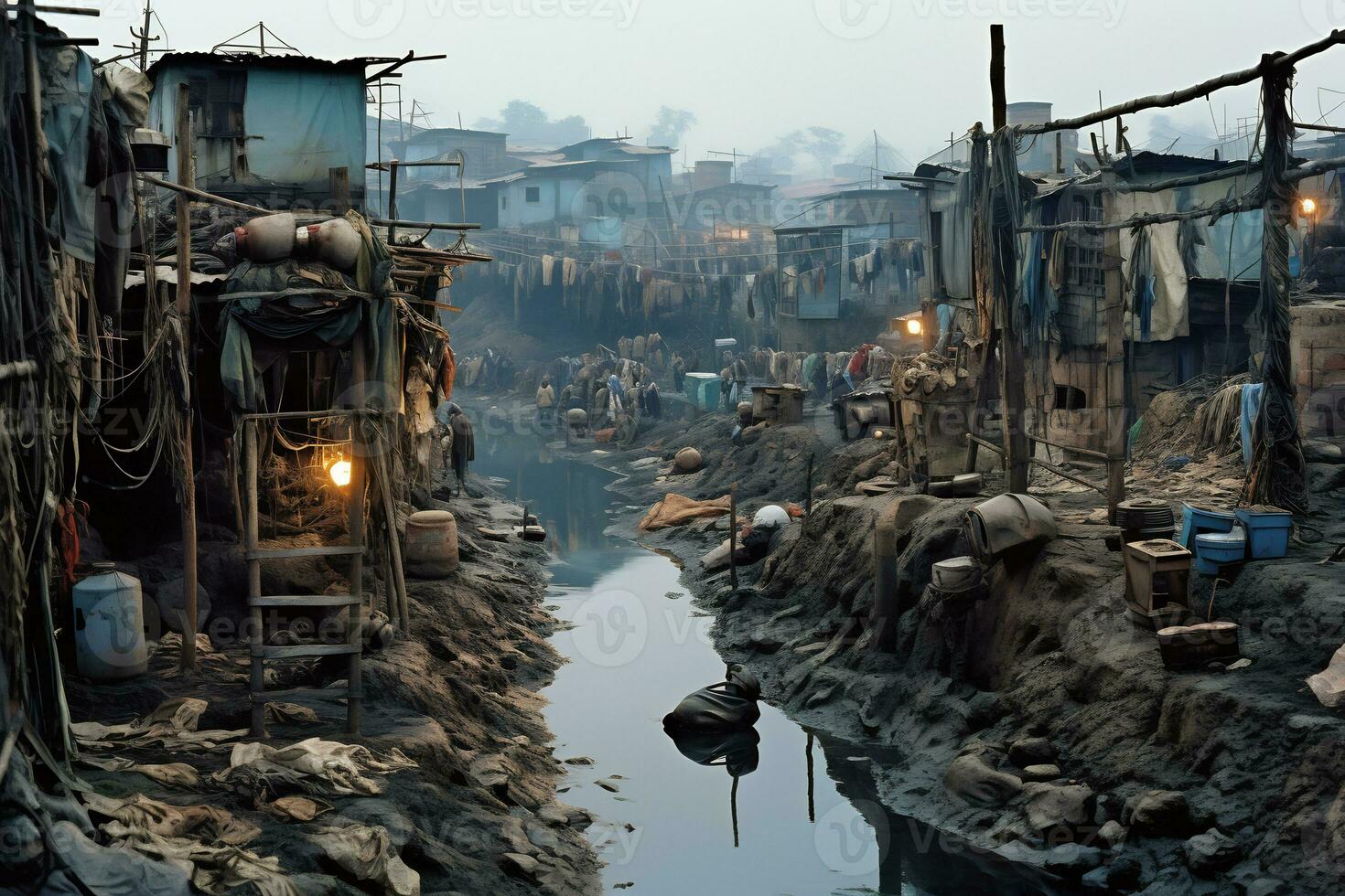 AI Generative Photos from slum settlements depicting economic disparate