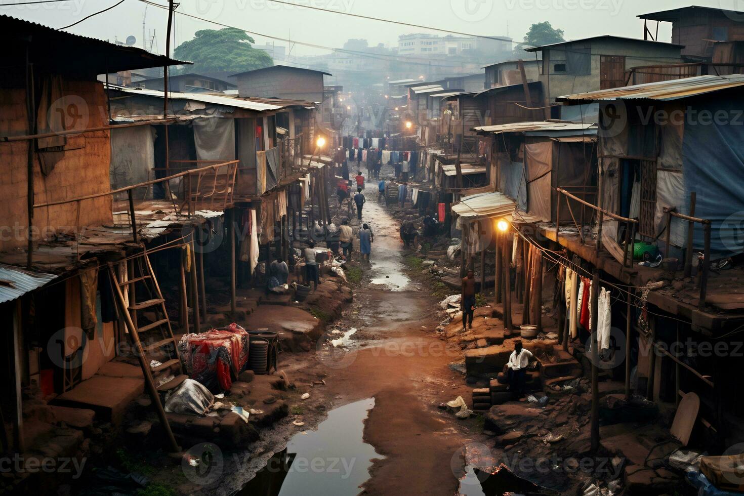 AI Generative Photos from slum settlements depicting economic disparate