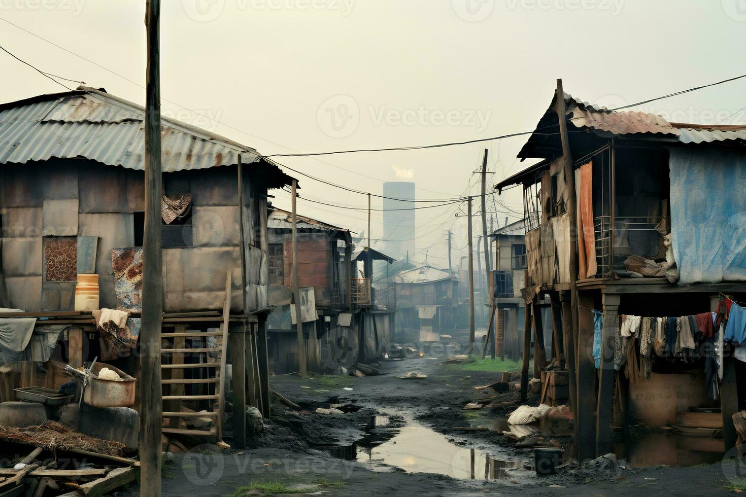 AI Generative Photos from slum settlements depicting economic disparate