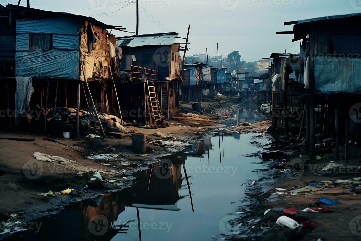 AI Generative Photos from slum settlements depicting economic disparate