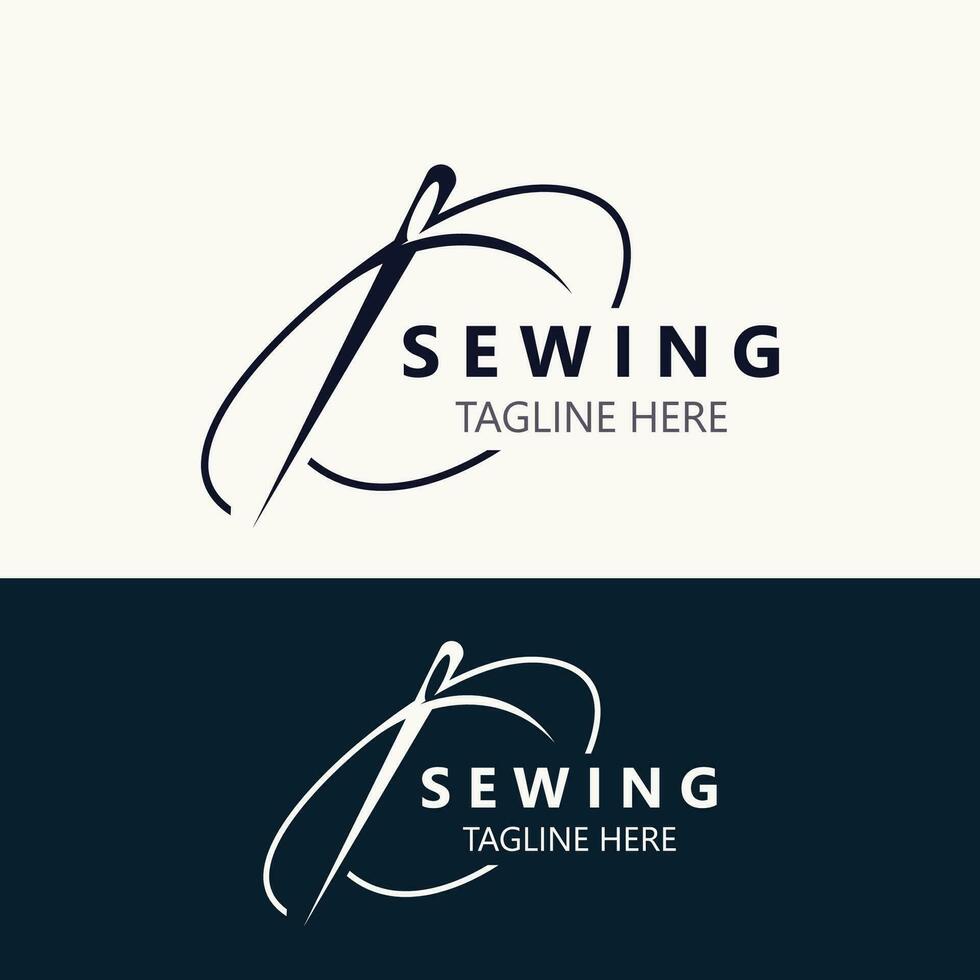 Needle and thread Sewing tailor logo outline combination Line flat design template Simple icons. Concept tailor illustration vector