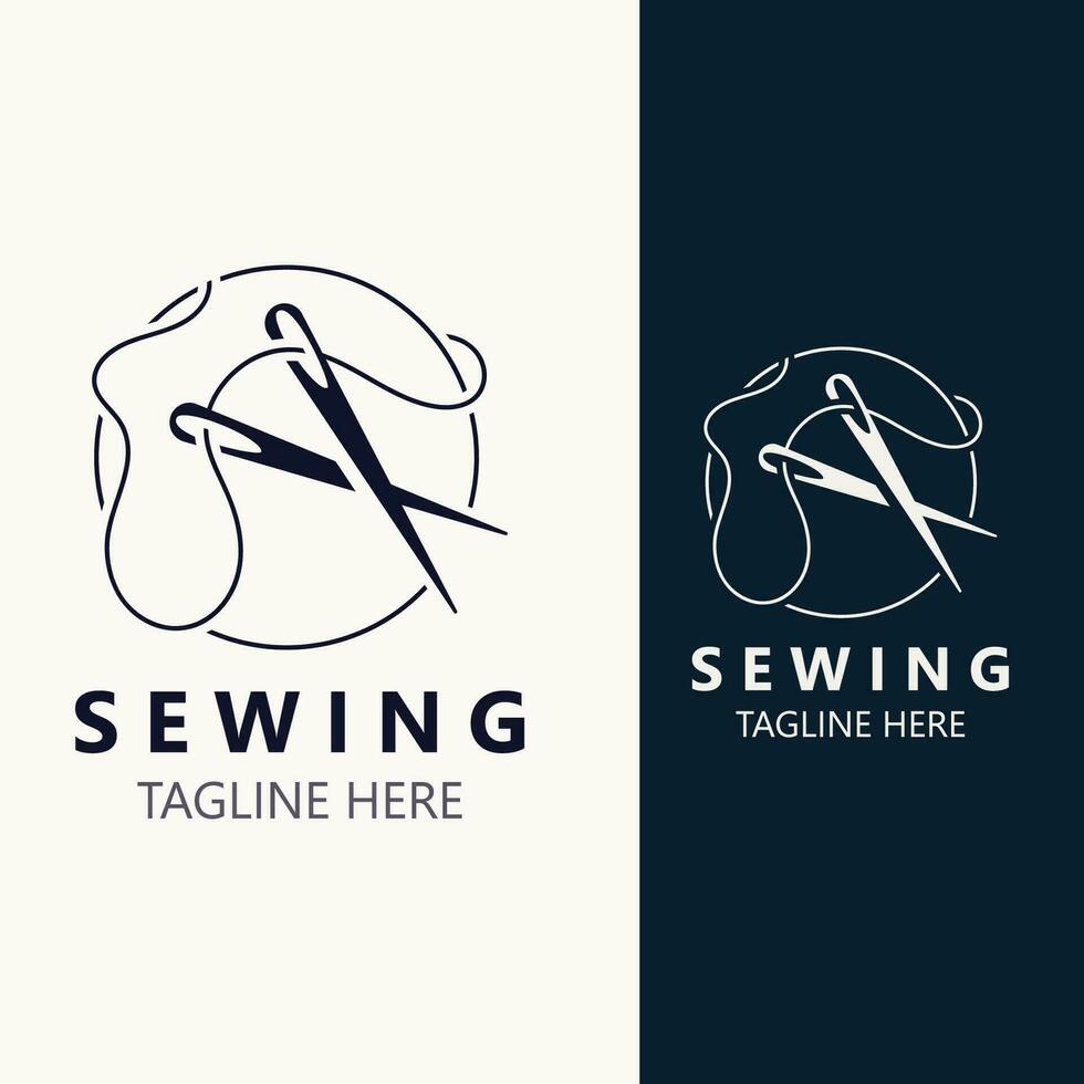 Needle and thread Sewing tailor logo outline combination Line flat design template Simple icons. Concept tailor illustration vector