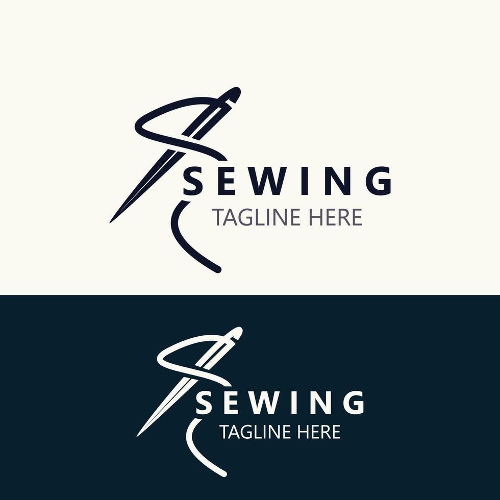 Needle and thread Sewing tailor logo outline combination Line flat design template Simple icons. Concept tailor illustration vector