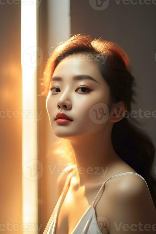 Beautifully sesnsual asian woman in natural make up AI Generative photo