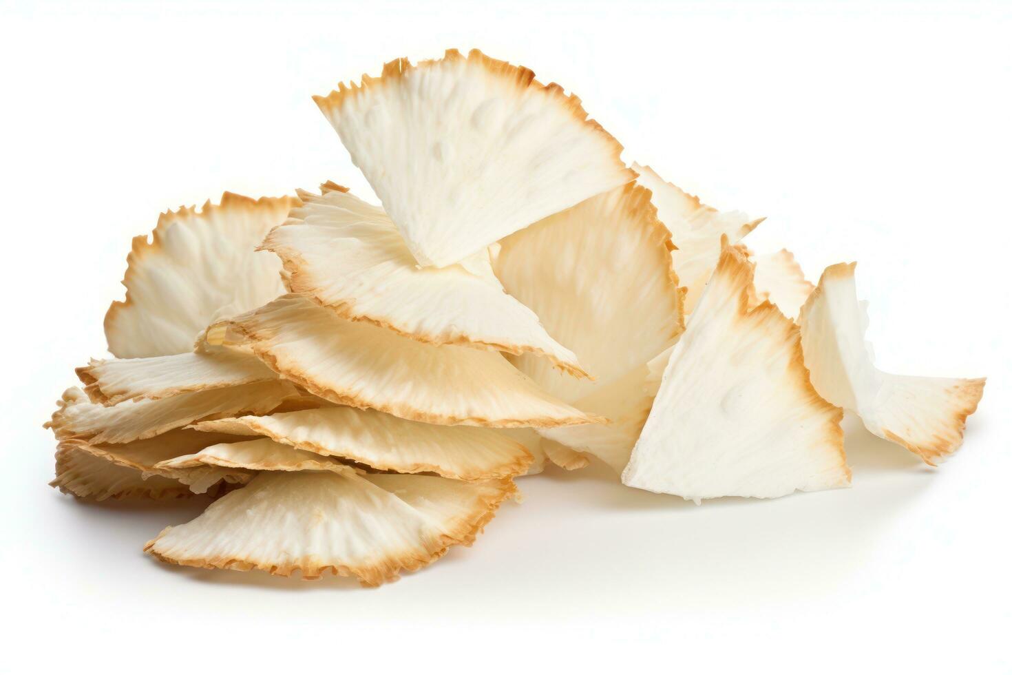 A pile of coconuts chips on a white background AI Generated photo