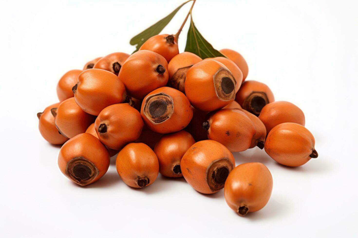 A pile of orange guarana seed fruits on a white background AI Generated photo
