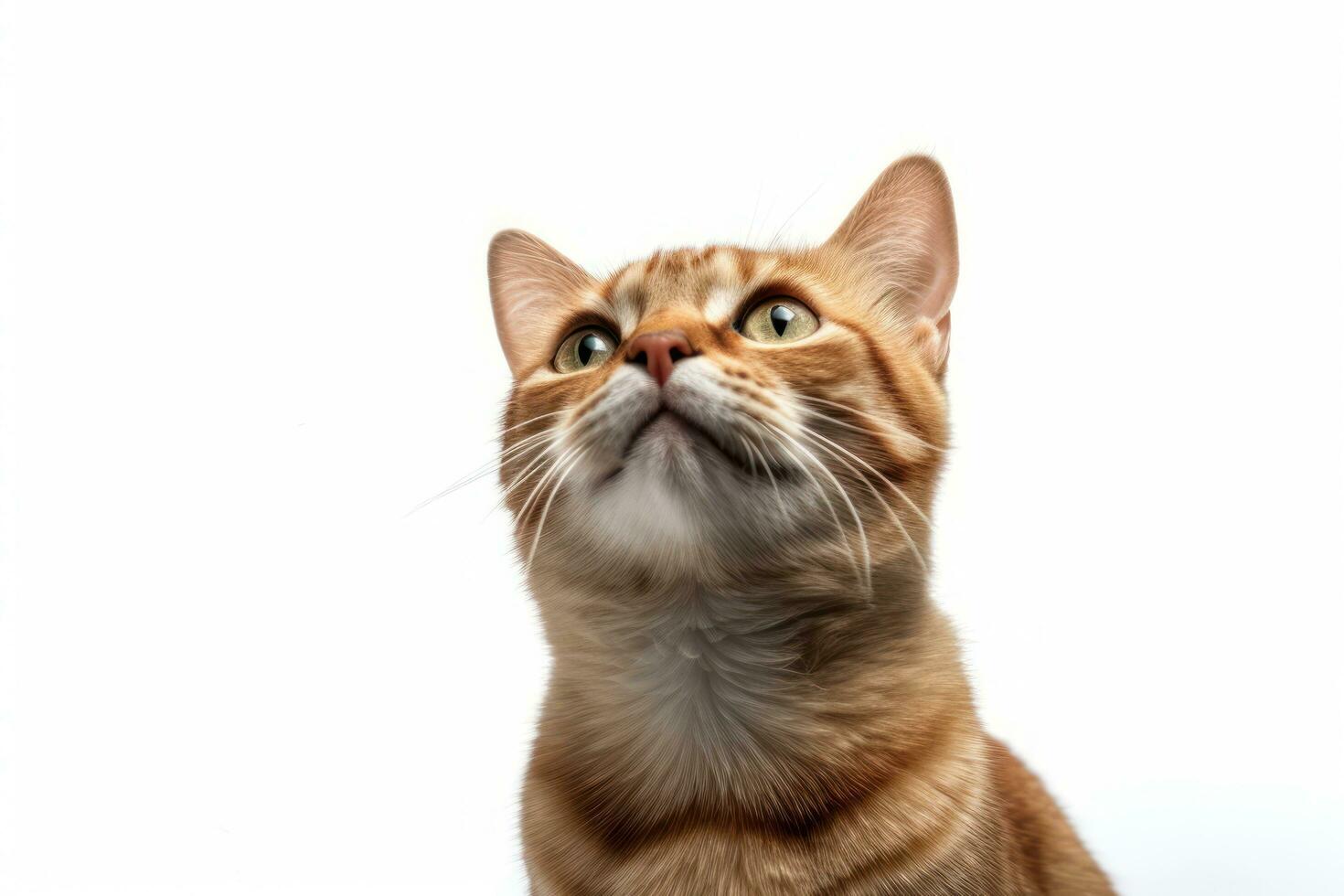 An orange tabby cat is looking up at the camera AI Generated photo