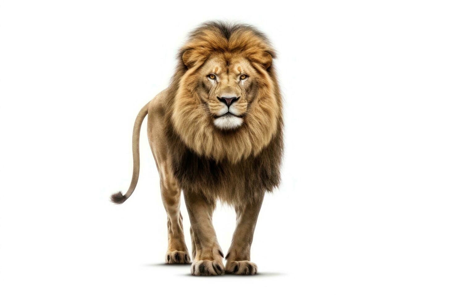 A lion is walking on a white background AI Generated photo