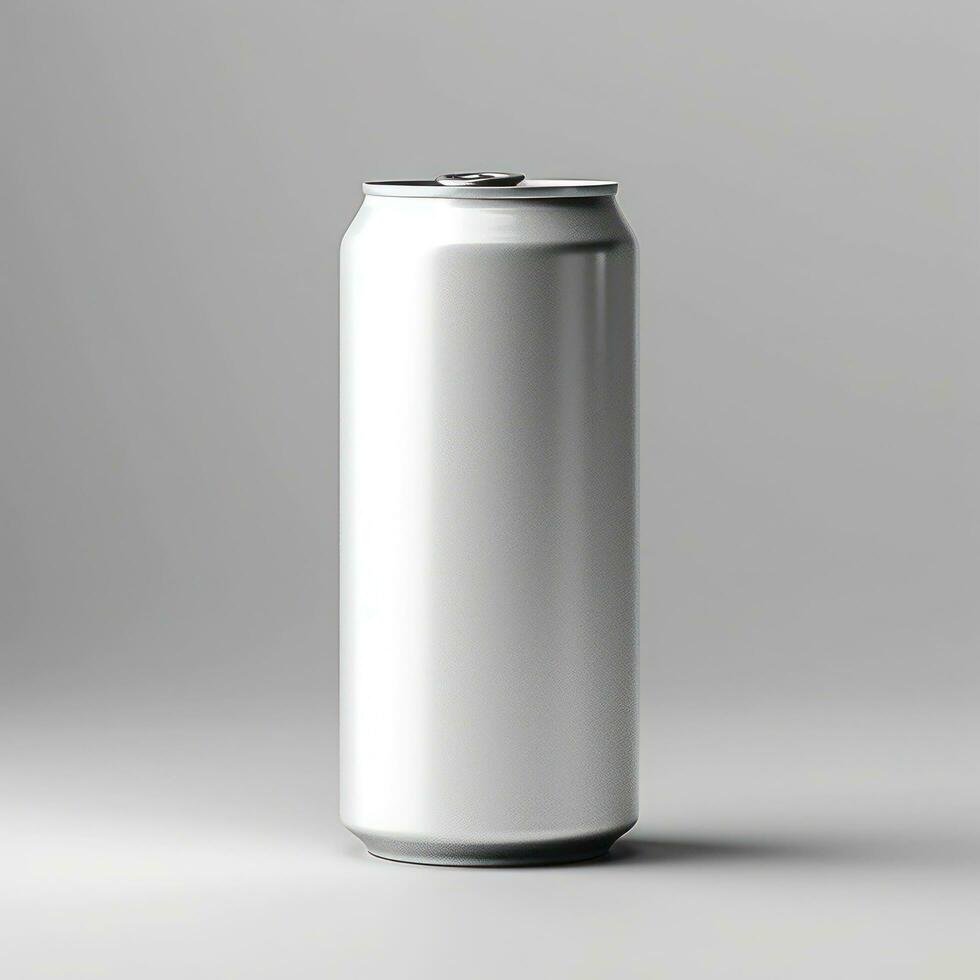 A blank white aluminam can of soda on a white background AI Generated photo