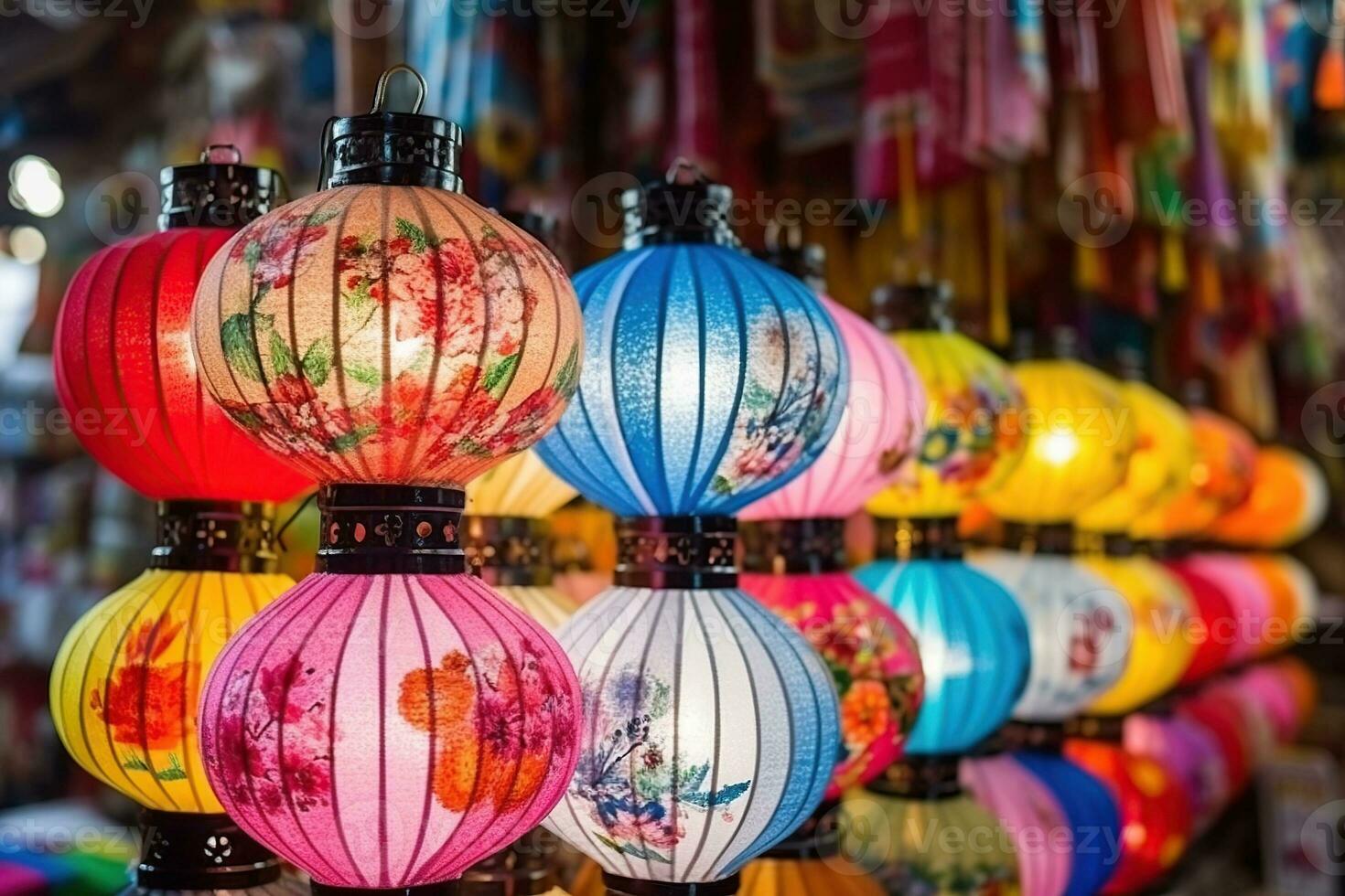 Asian lanterns festival at night. AI Generated photo