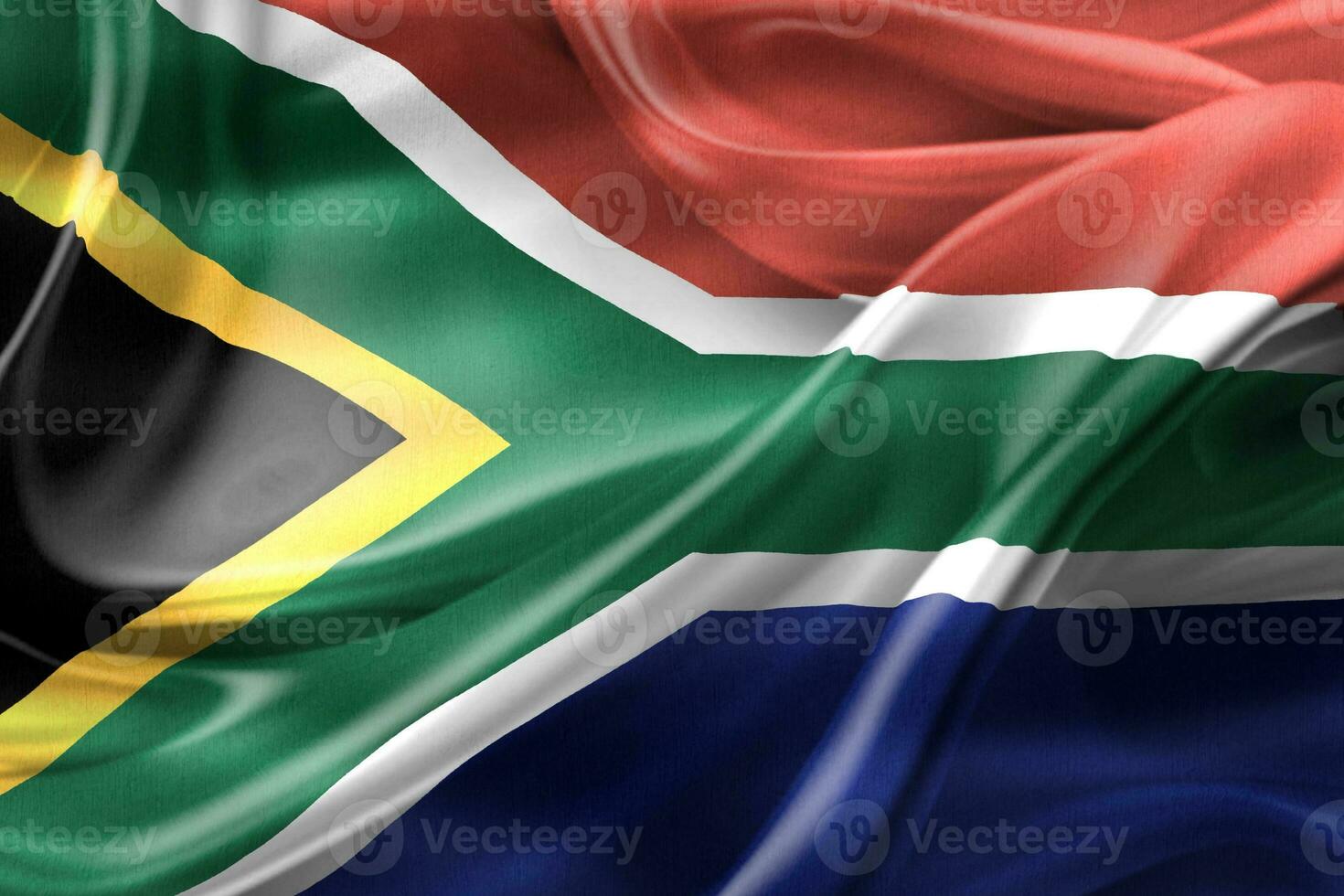 Ilustración 3D de una bandera de Sudáfrica - bandera de tela ondeante realista foto