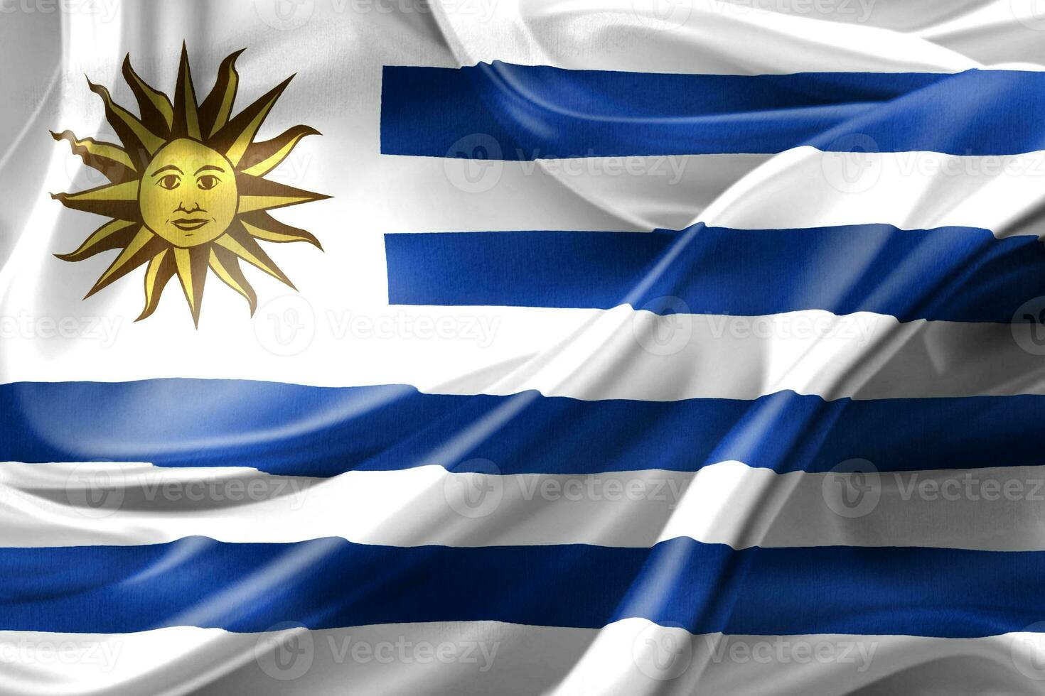 Ilustración 3d de una bandera de uruguay - bandera de tela ondeante realista foto