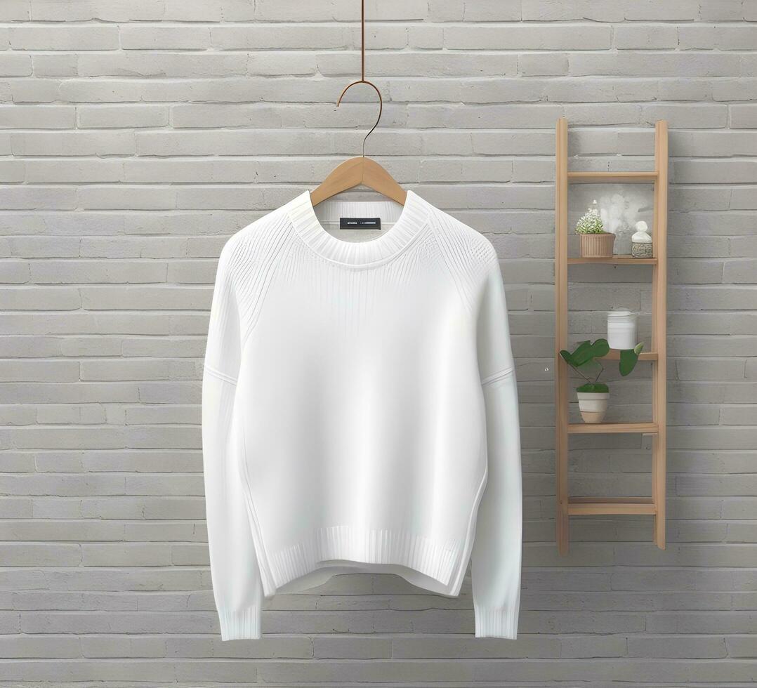 white sweater Mockup With brick Background ai generate photo