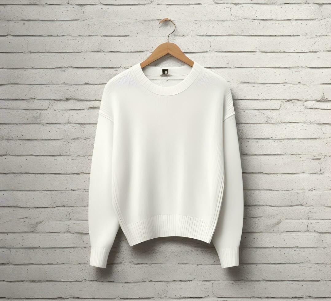 white sweater Mockup With brick Background ai generate photo