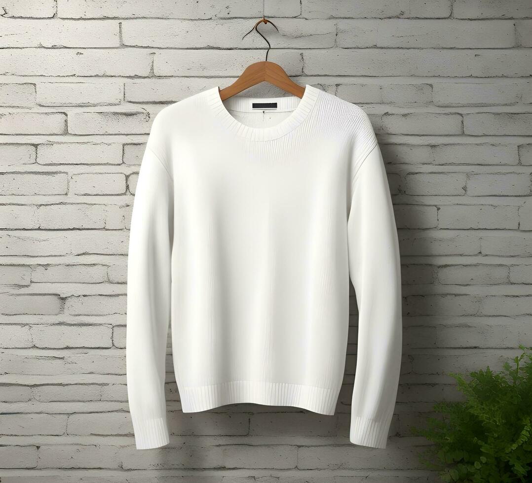white sweater Mockup With brick Background ai generate photo