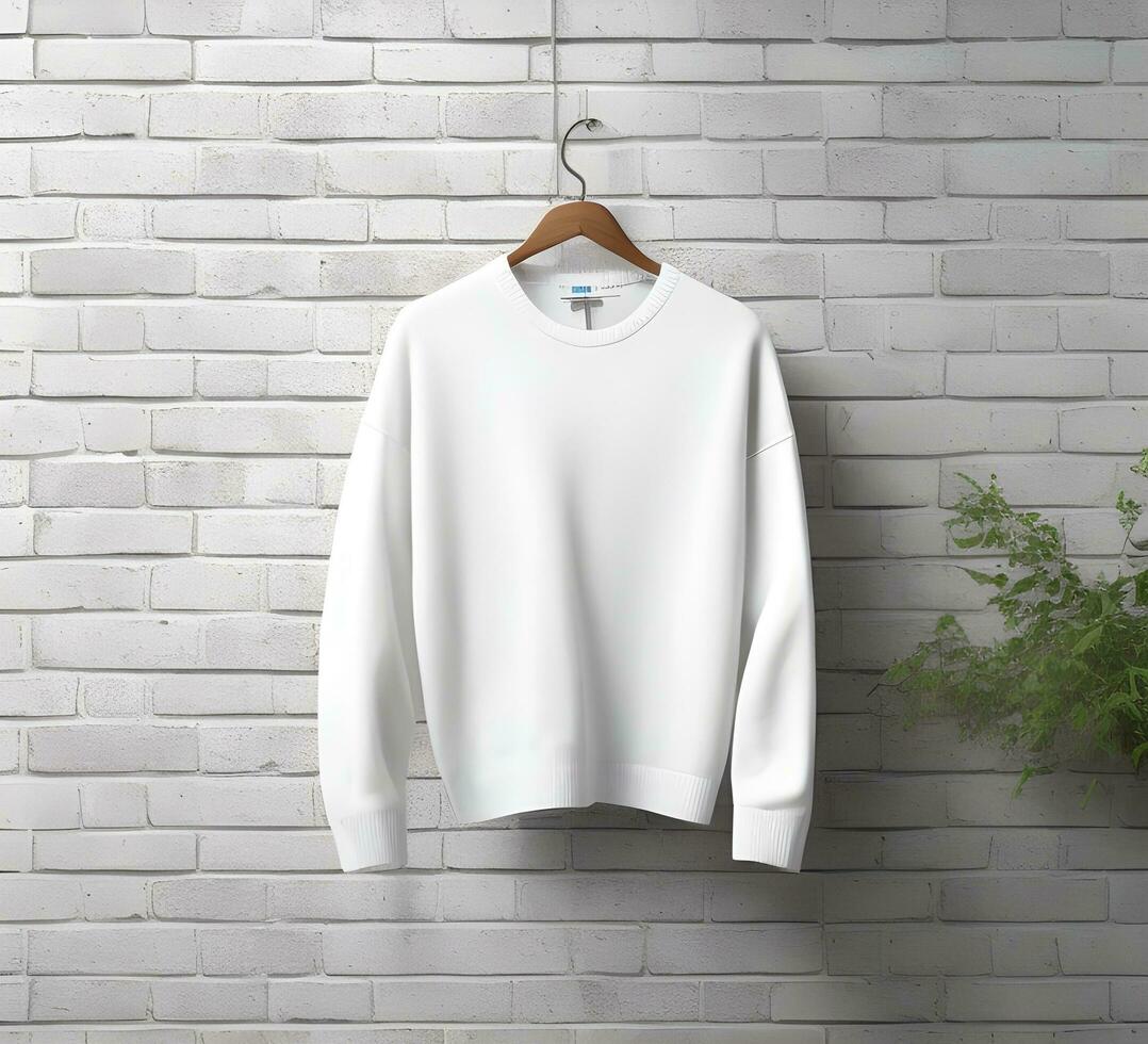 white sweater Mockup With brick Background ai generate photo