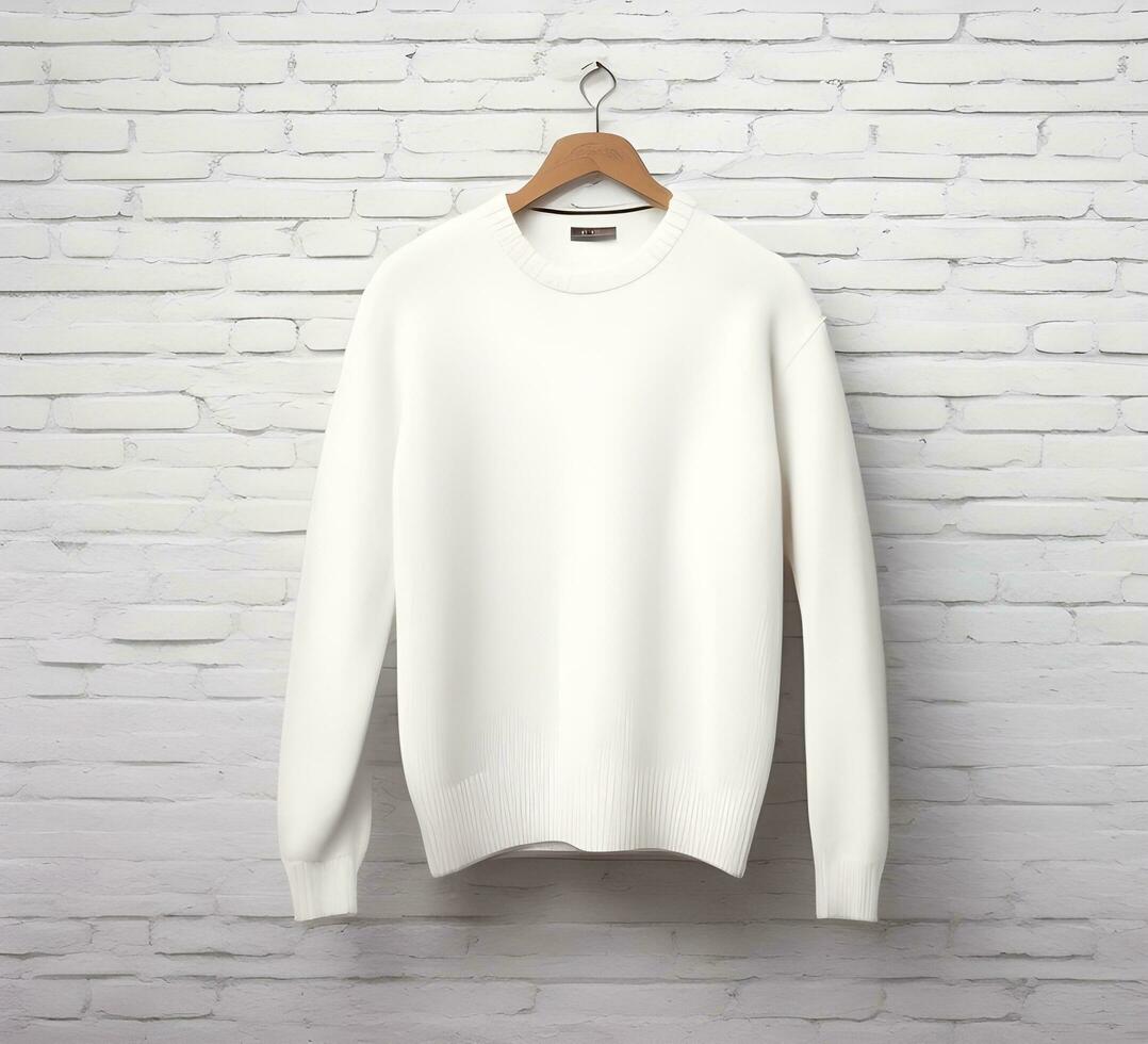 white sweater Mockup With brick Background ai generate photo