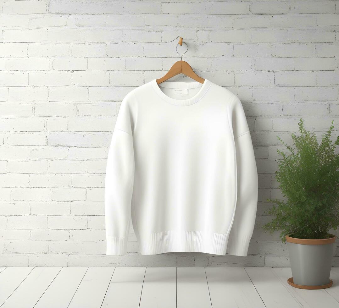 white sweater Mockup With brick Background ai generate photo