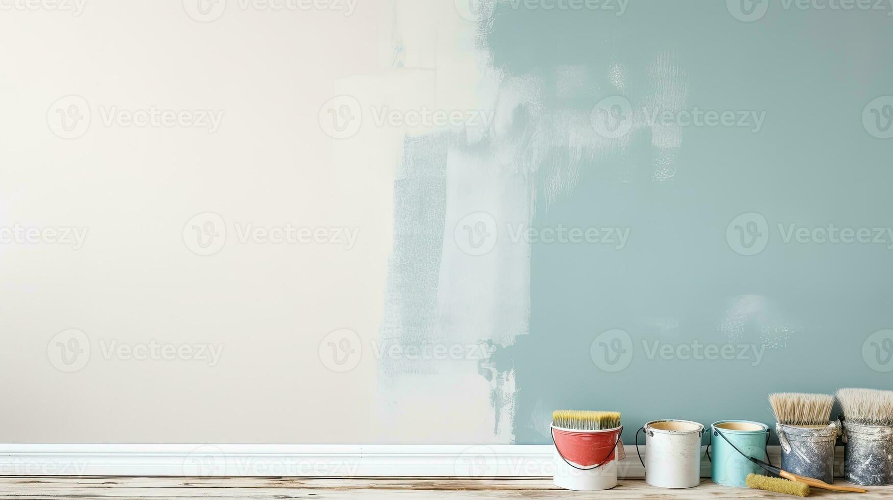 Repair and painting tools of walls in room. Renovation and decoration. Generative AI photo