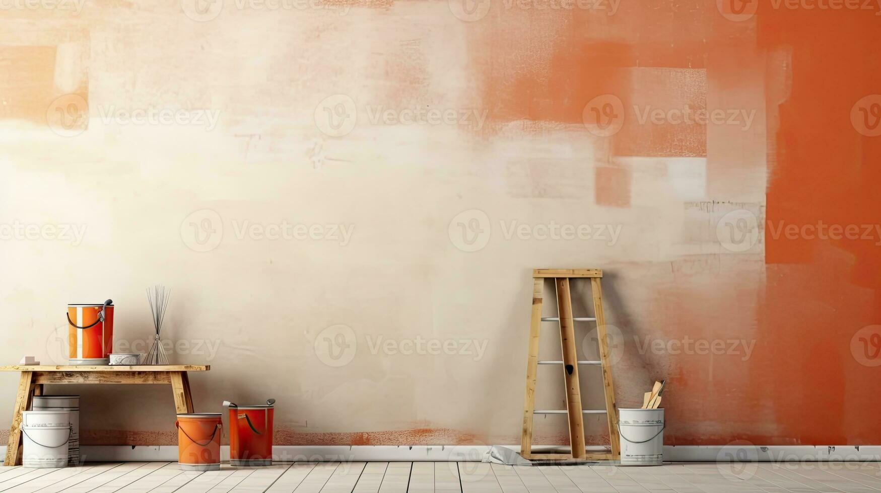 Repair and painting tools of walls in room. Renovation and decoration. Generative AI photo