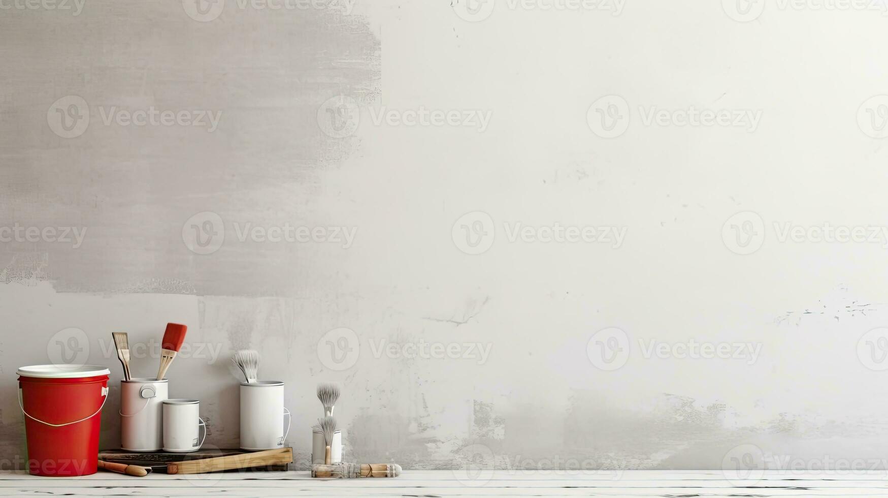 Repair and painting tools of walls in room. Renovation and decoration. Generative AI photo