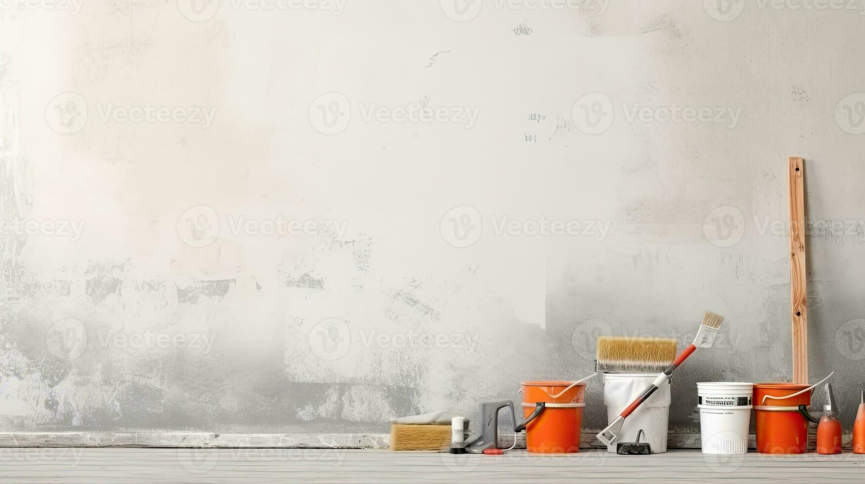 Repair and painting tools of walls in room. Renovation and decoration. Generative AI photo