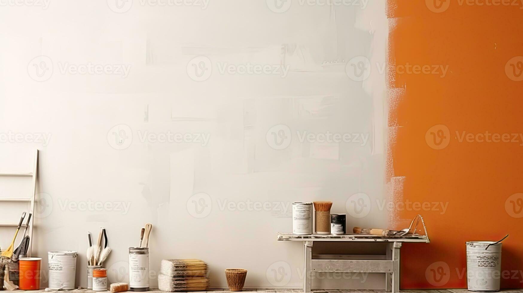 Repair and painting tools of walls in room. Renovation and decoration. Generative AI photo