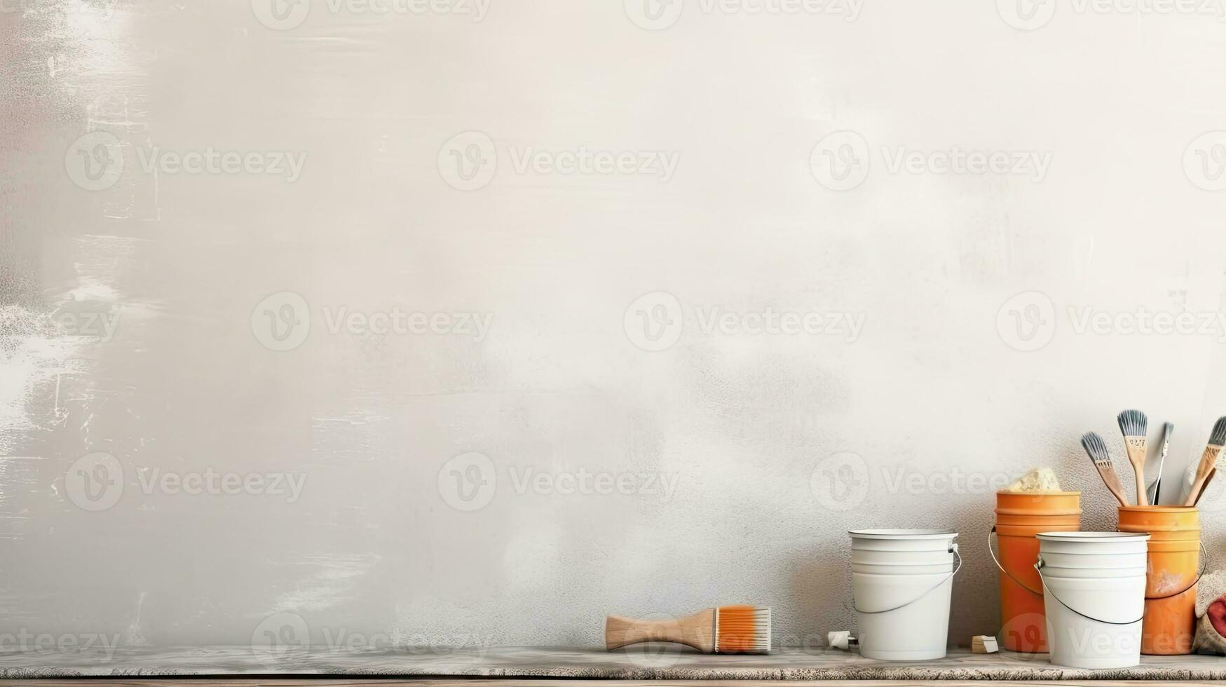 Repair and painting tools of walls in room. Renovation and decoration. Generative AI photo