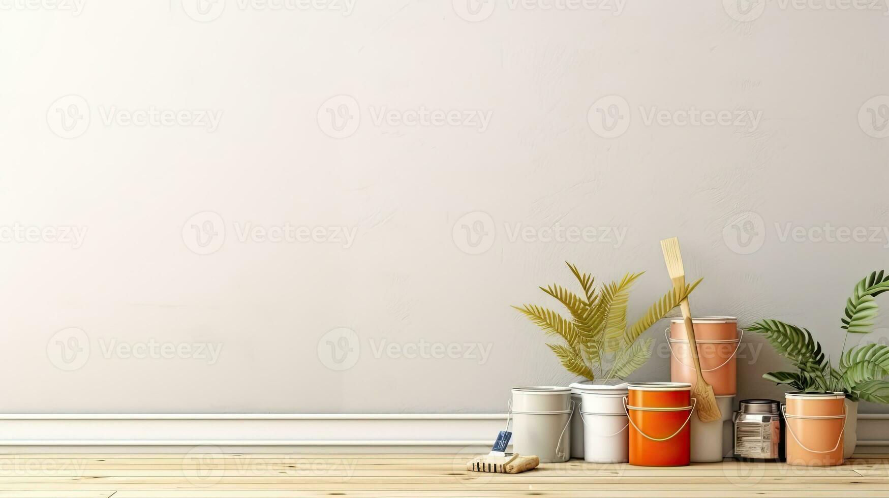 Repair and painting tools of walls in room. Renovation and decoration. Generative AI photo