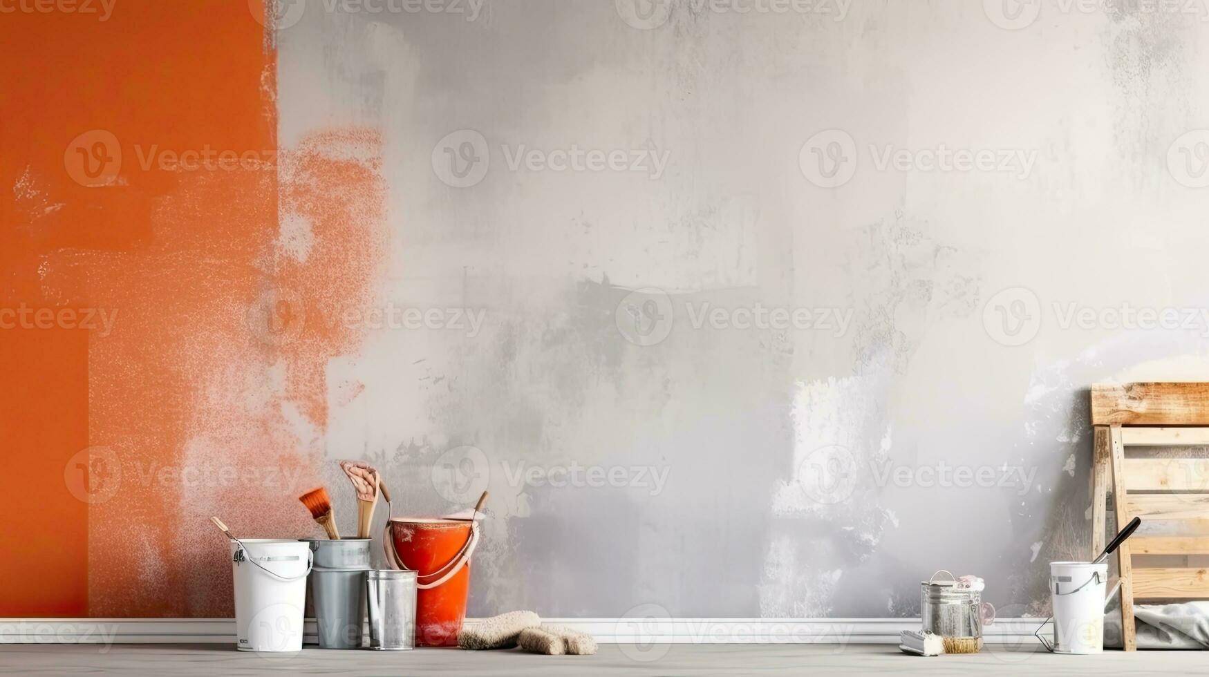 Repair and painting tools of walls in room. Renovation and decoration. Generative AI photo