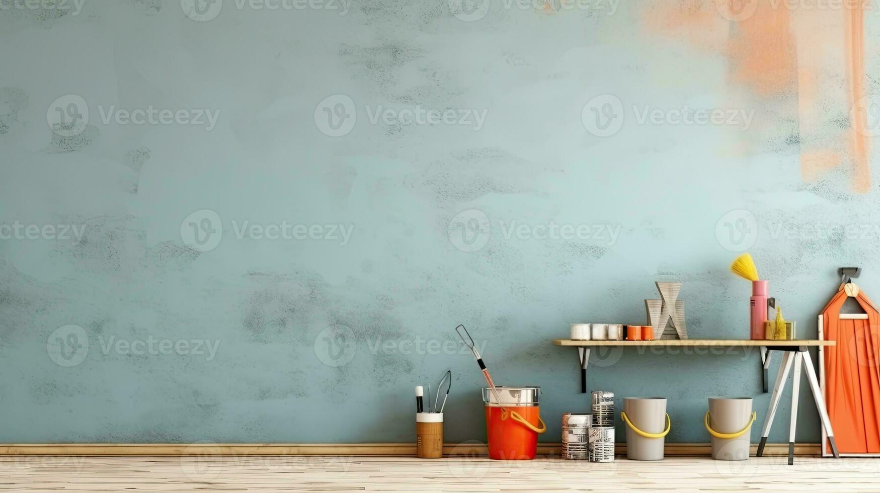 Repair and painting tools of walls in room. Renovation and decoration. Generative AI photo
