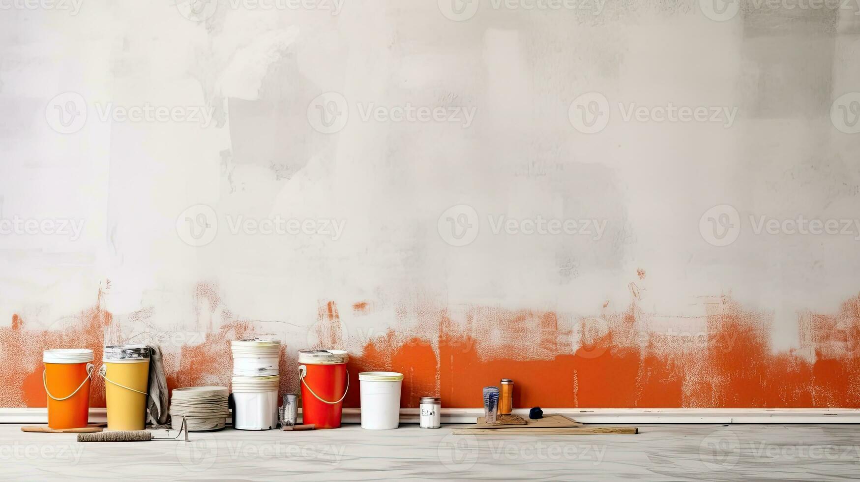 Repair and painting tools of walls in room. Renovation and decoration. Generative AI photo