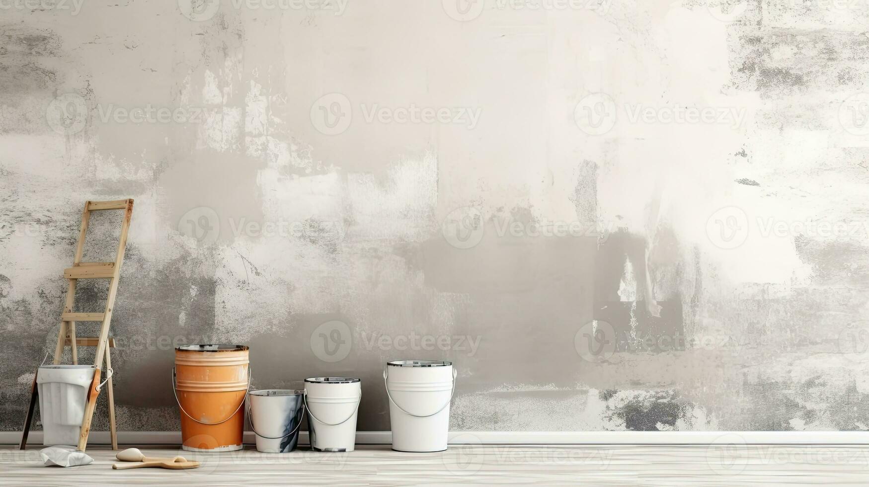 Repair and painting tools of walls in room. Renovation and decoration. Generative AI photo
