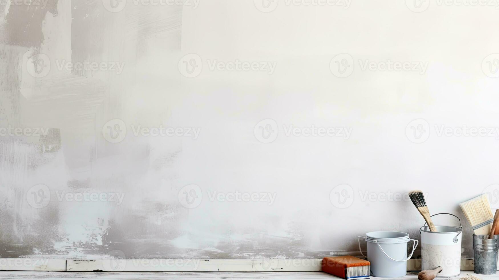 Repair and painting tools of walls in room. Renovation and decoration. Generative AI photo