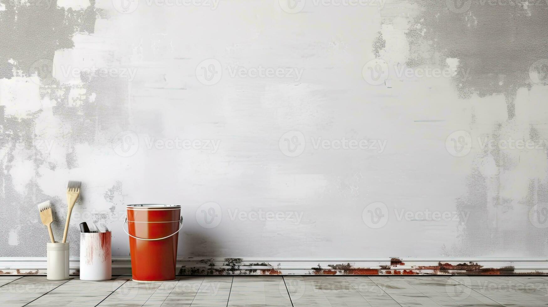Repair and painting tools of walls in room. Renovation and decoration. Generative AI photo
