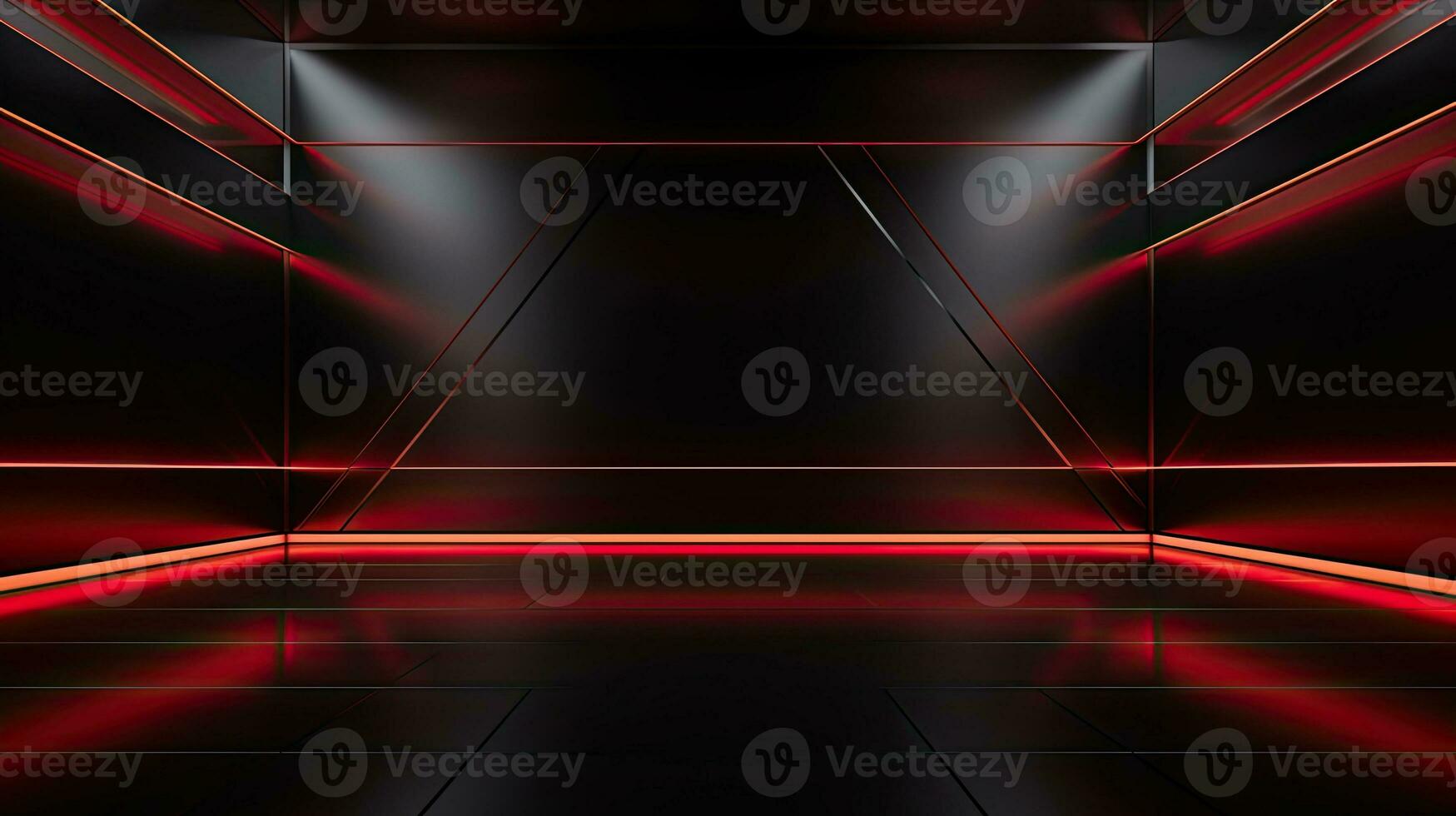 Abstract dark empty room with glowing red neon lights. Mock up, 3D Rendering. Generative AI photo