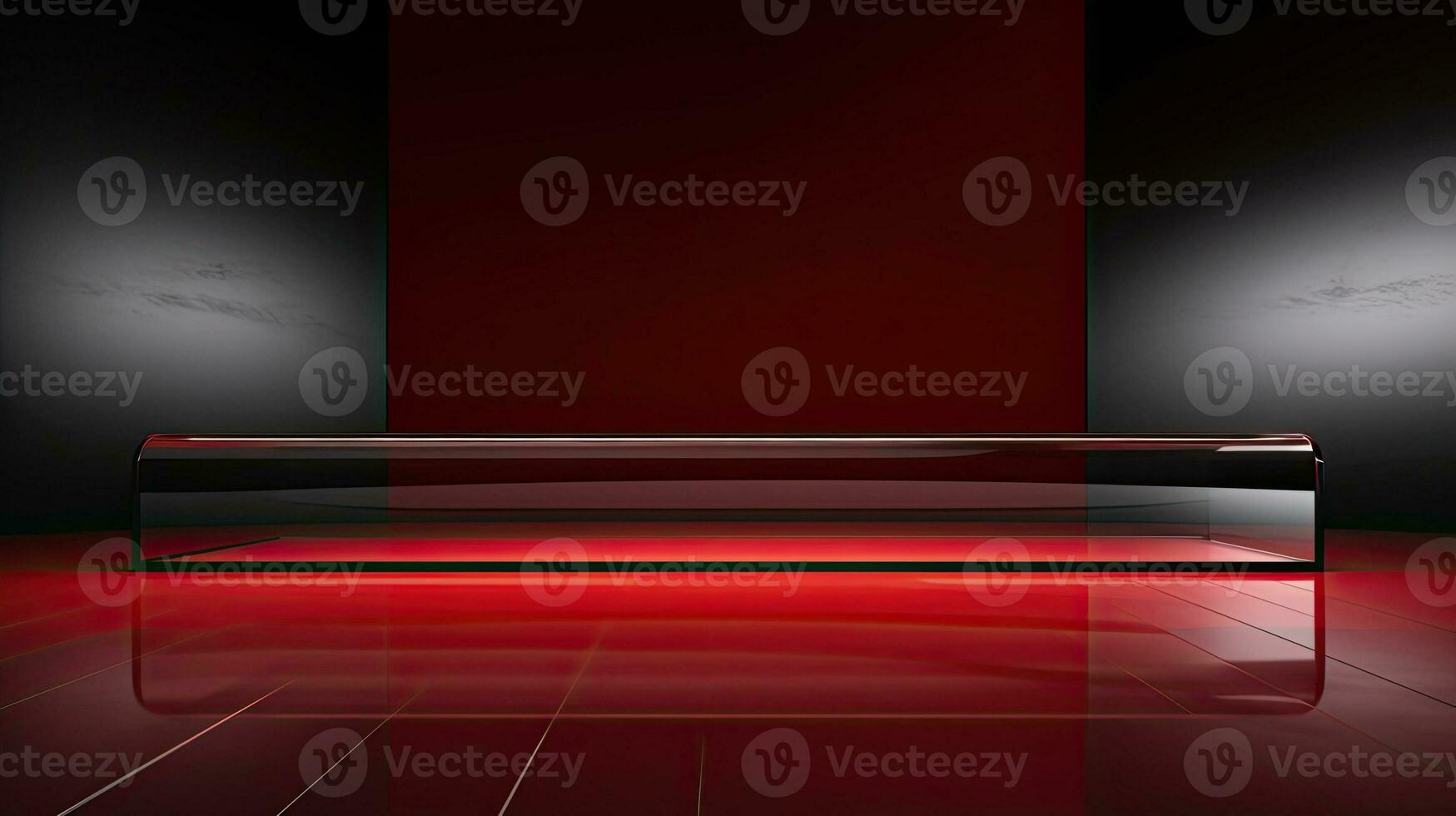 Abstract dark empty room with glowing red neon lights. Mock up, 3D Rendering. Generative AI photo
