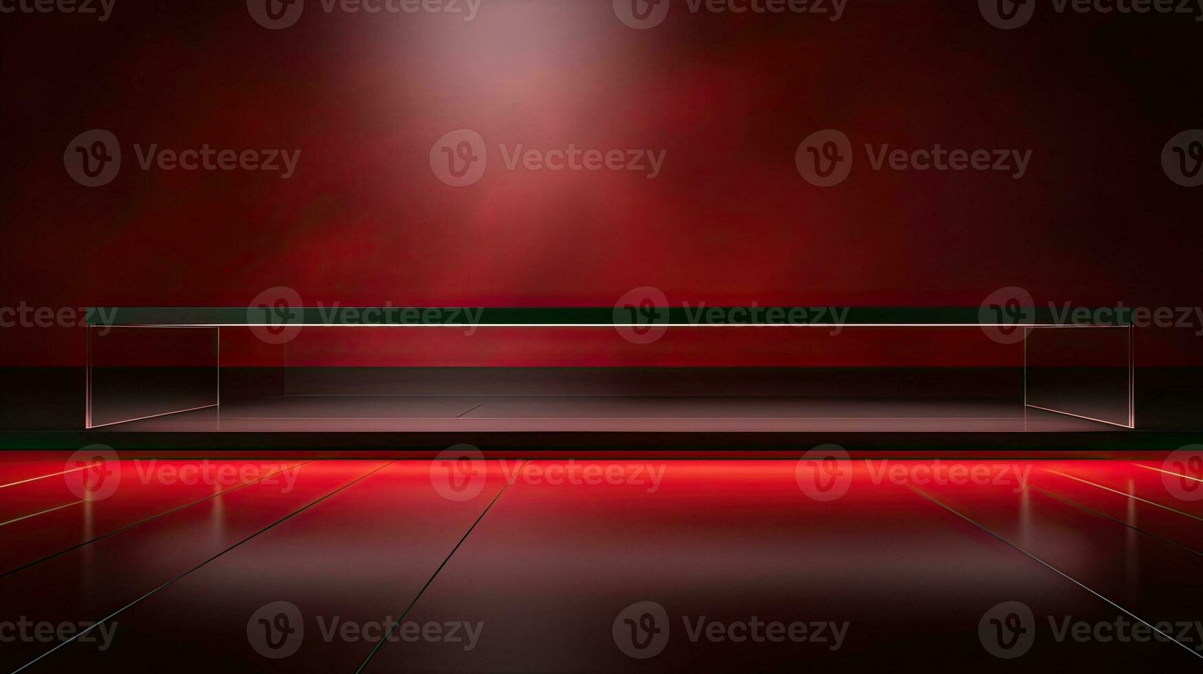 Abstract dark empty room with glowing red neon lights. Mock up, 3D Rendering. Generative AI photo