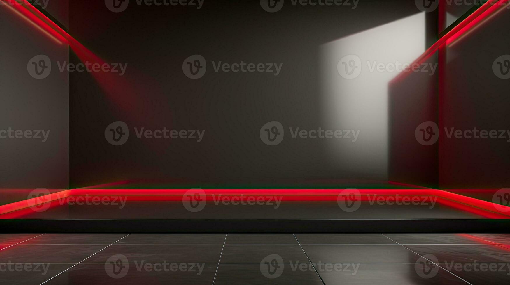 Abstract dark empty room with glowing red neon lights. Mock up, 3D Rendering. Generative AI photo