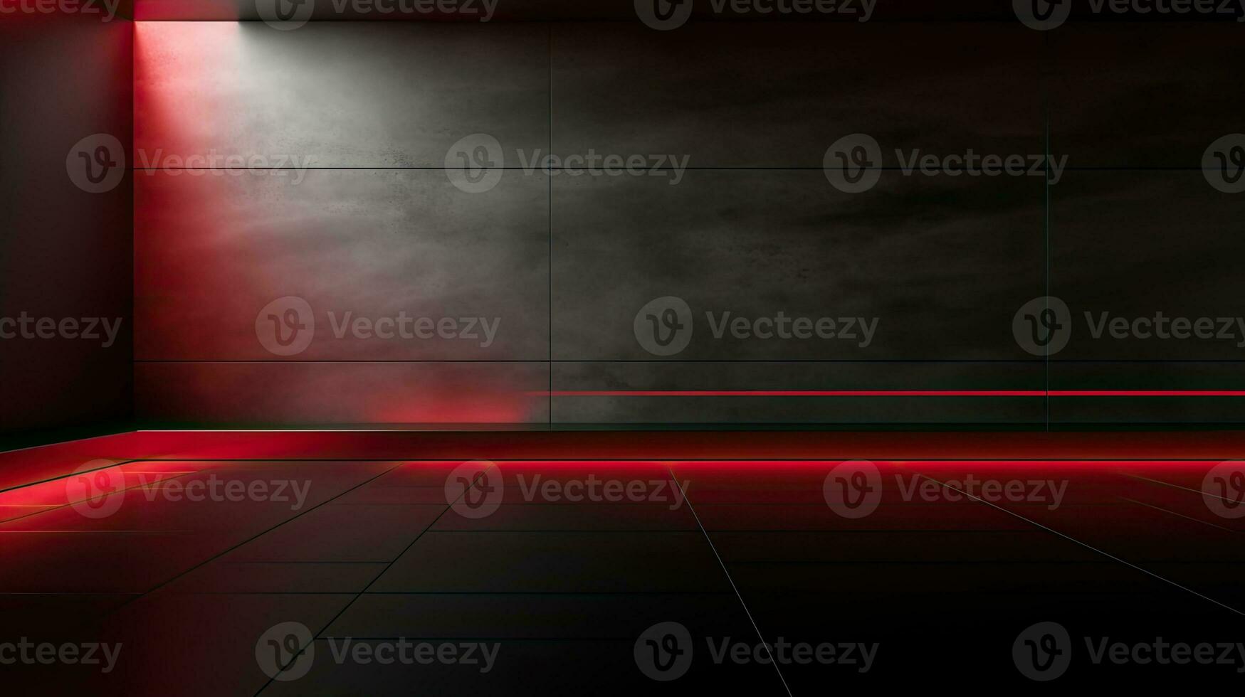 Abstract dark empty room with glowing red neon lights. Mock up, 3D Rendering. Generative AI photo