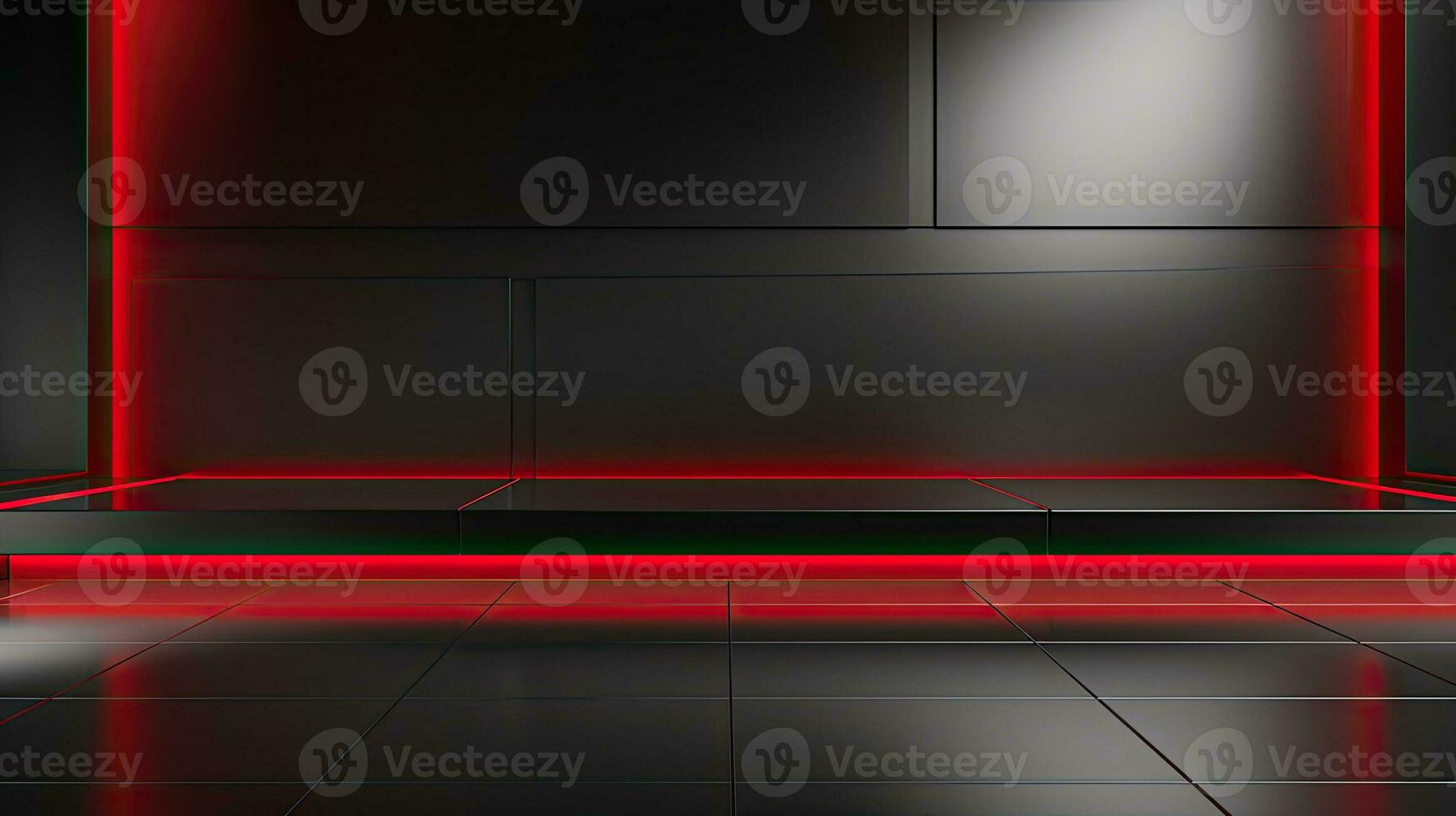 Abstract dark empty room with glowing red neon lights. Mock up, 3D Rendering. Generative AI photo