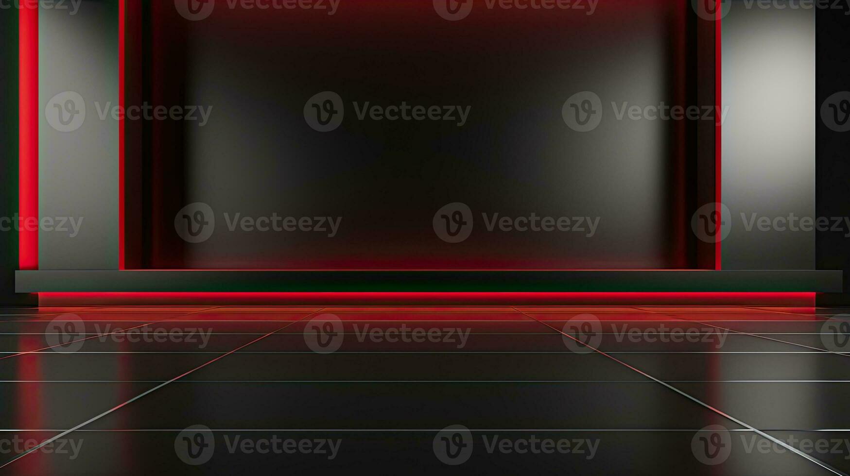 Abstract dark empty room with glowing red neon lights. Mock up, 3D Rendering. Generative AI photo